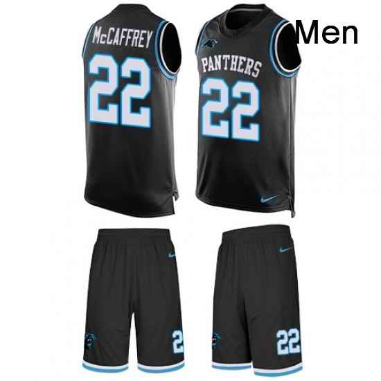 Mens Nike Carolina Panthers 22 Christian McCaffrey Limited Black Tank Top Suit NFL Jersey